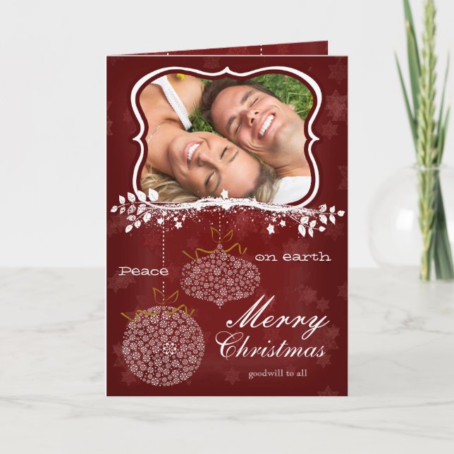 Cartão De Festividades Foto Feliz Natal Vermelho Estrelas Brancas (Frente)