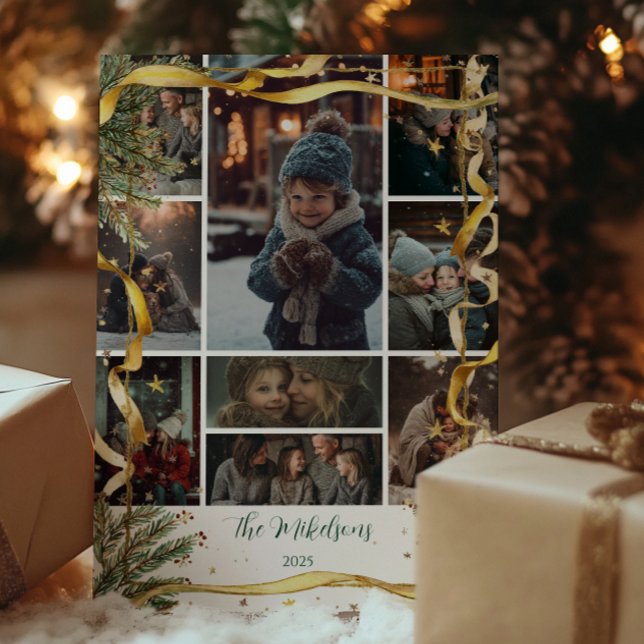 Cartão De Festividades Foto: Festa de Natal Russo de Fita de Fita Dourada (Criador carregado)