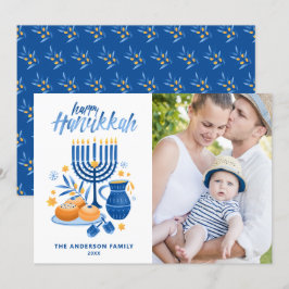 Cartão De Festividades Foto Festiva De Aquarela Menorah Happy Hanukkah