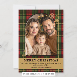 Cartão De Festividades Foto Festiva de Natal da Família em Xadrez Vermelh