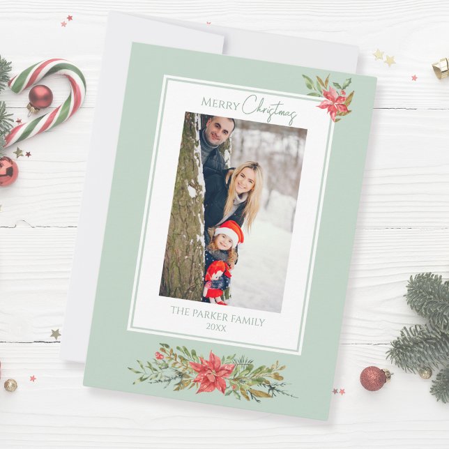 Cartão De Festividades Foto Festiva de Natal Floral Elegante (Criador carregado)