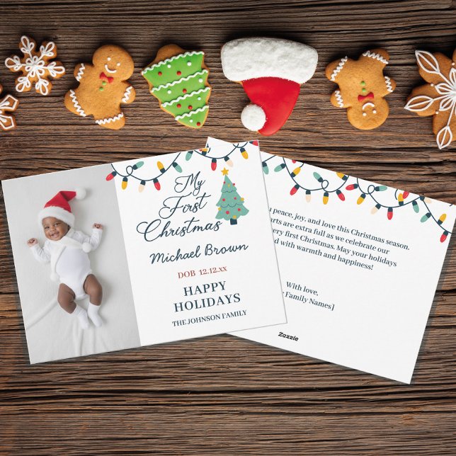 Cartão De Festividades Foto festiva personalizada de Natal do bebê (Criador carregado)