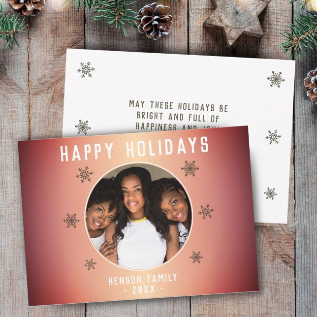 Cartão De Festividades Foto Festivo Laranja Metálico Floco de Neve Foto N (Criador carregado)