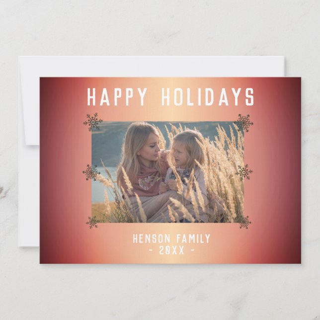 Cartão De Festividades Foto Festivo Laranja Metálico Floco de Neve Foto N (Frente)