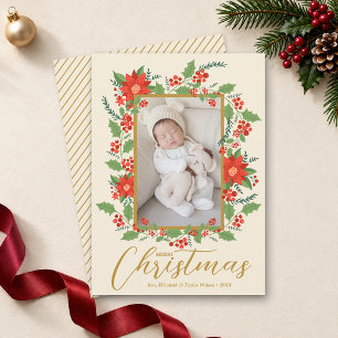 Cartão De Festividades Foto Floral de Natal Alegre