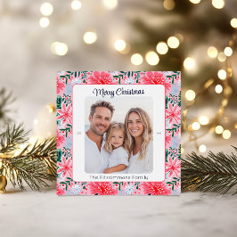 Cartão De Festividades Foto Floral de Natal Rosa Tropical