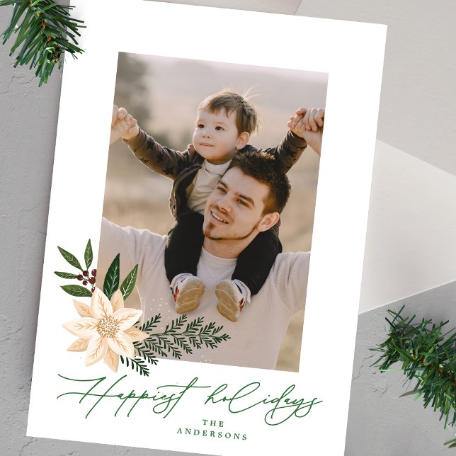 Cartão De Festividades Foto floral de Poinsettia Natal elegante (Criador carregado)