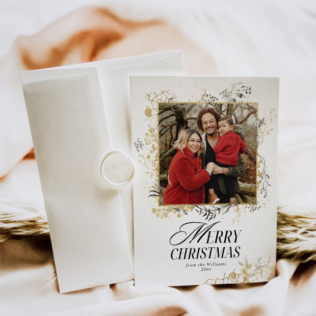 Cartão De Festividades Foto Floral Digital Dourada E Preta De Vento De Na (Criador carregado)