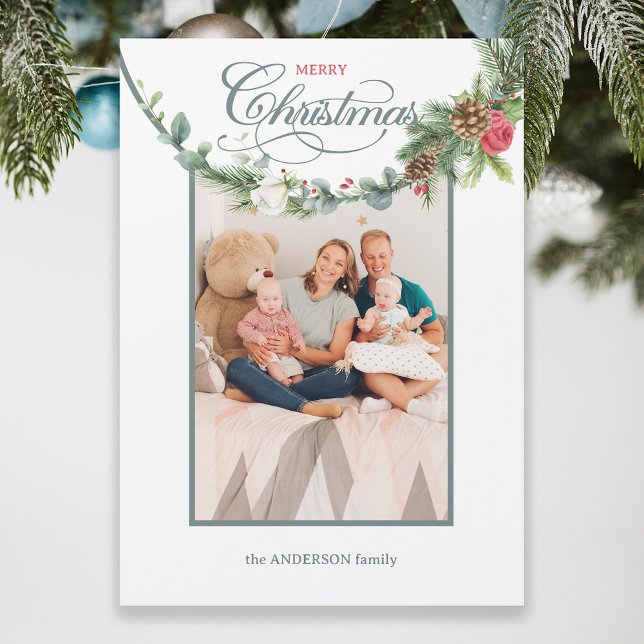 Cartão De Festividades Foto Floral do Feliz Natal da Caligrafia (Criador carregado)