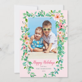 Cartão De Festividades Foto Floral Tropical Rosa e Verde