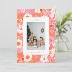 Cartão De Festividades Foto Fofo Floral Rosa Laranja Retrô Boho