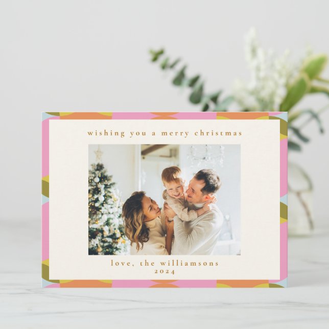 Cartão De Festividades Foto Geométrica de Natal do meio século Mod Abstra (Em pé/Frente)