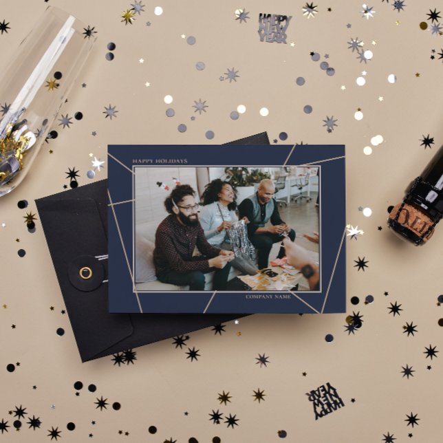 Cartão De Festividades Foto Geométrica Mocha Azul Felizes Festas Empresa (Criador carregado)