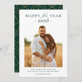 Cartão De Festividades Foto Geométrica Verde Dourada do feliz ano novo