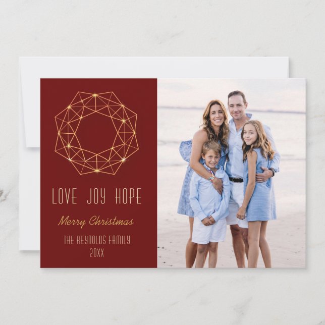 Cartão De Festividades Foto Geométrica Wreath (Frente)