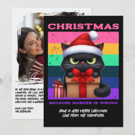Cartão De Festividades Foto Glam Punk de Natal de Gato Engraçado Retro