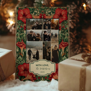 Cartão De Festividades Foto Gráfico Vintage Red Amaryllis Botanical Chris