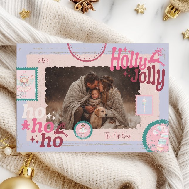 Cartão De Festividades Foto Groovy Nutcracker Retro Pastel Natal (Criador carregado)