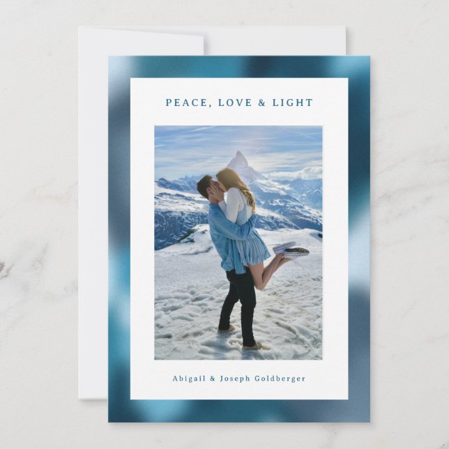 Cartão De Festividades Foto Hanukkah Gradiente Abstrato Azul (Frente)