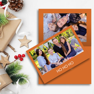 Cartão De Festividades Foto "HO HO HO" Minimalista Moderna Laranja