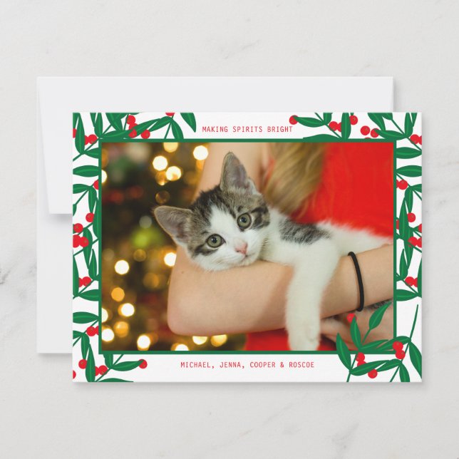 Cartão De Festividades FOTO HOLIDAY | Noel de Natal e Berries (Frente)