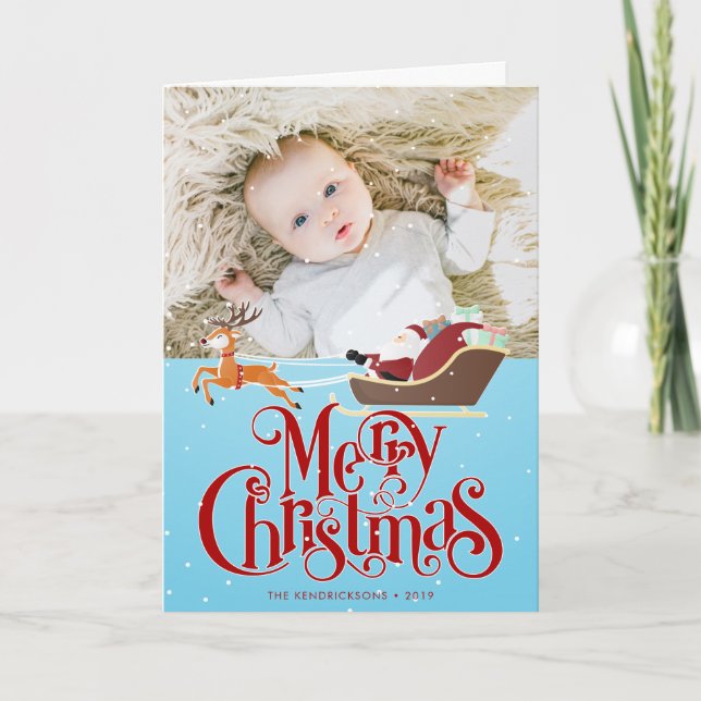 Cartão De Festividades FOTO HOLIDAY | Voo de Natal para Papais noeis (Frente)