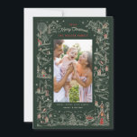 Cartão De Festividades Foto ilustrada da cena de inverno da pequena cidad<br><div class="desc">Quadro original ilustrado em contorno branco de uma cena de uma vila nevada à noite com a grande lua de cheio e estrelas. Por Becky Nimoy; orientação para retratos</div>