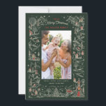 Cartão De Festividades Foto ilustrada da cena de inverno da pequena cidad<br><div class="desc">Quadro original ilustrado em contorno branco de uma cena de uma vila nevada à noite com a grande lua de cheio e estrelas. Por Becky Nimoy; orientação para retratos</div>
