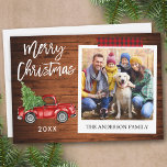 Cartão De Festividades Foto instantânea de fita de Artesanato de madeira<br><div class="desc">Roteiro de Pincel Moderno,  Caminhão Vermelho Vintage Watercolor com Árvore de Natal,  Estilo de Câmera Instantânea Foto Feliz Cartão de Natal - Madeira Rústica e Fita de Artesanato Vermelha</div>
