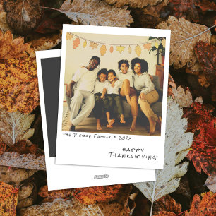 Cartão De Festividades Foto Instantânea Vintage com Grinalda de Folhas de