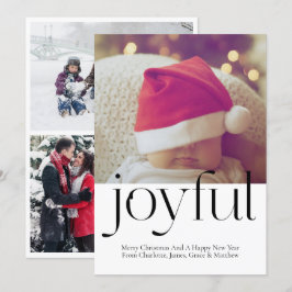 Cartão De Festividades Foto Joyful Personalizada de Natal Preto