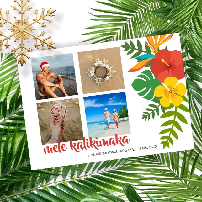 Cartão De Festividades Foto: Mele Kalikimaka Flower Personalizada (Photo Mele Kalikimaka Flower Personalized Holiday Card by Ricaso. Hawaii holiday greetings )