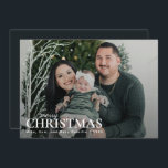 Cartão De Festividades Foto Mínima da Primeira Família de Natal Verde Esc<br><div class="desc">Cartão de Férias da Primeira Família Natal Mínimo Verde Escuro</div>