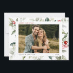 Cartão De Festividades Foto mínima de feriado de cor aquática moderna<br><div class="desc">Mínimo Foto Holly de Feriado de Água Moderna - Nossa placa de feriado apresenta sua foto favorita cercada por um quadro branco, cartões de natal e seus nomes e ano. O pano de fundo é um belo verde sagrado e bagas vermelhas. O verso do cartão é verde ou vermelho, no...</div>