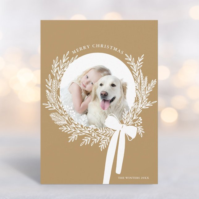 Cartão De Festividades Foto mínima do ouro Brown Christmas Wreath (Criador carregado)