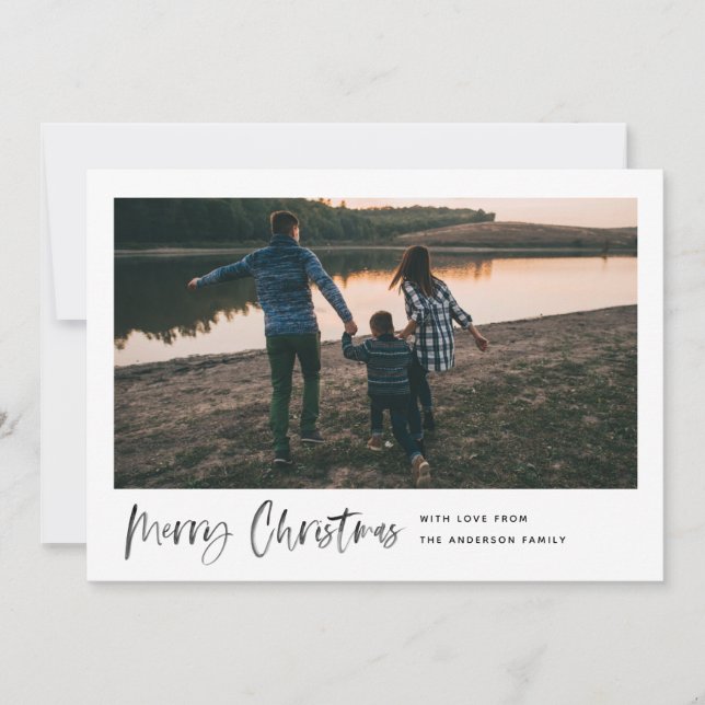 Cartão De Festividades Foto Mínima do Script de Pincel Moderno Feliz Nata (Frente)