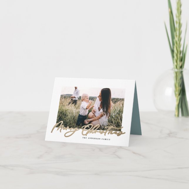 Cartão De Festividades Foto mínima moderna - Escrita elegante de Natal az (Frente)