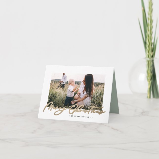 Cartão De Festividades Foto mínima moderna - Escrita elegante de Natal Ho (Frente)