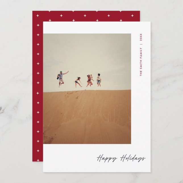 Cartão De Festividades Foto Mínima Moderna - Natal Vermelho (Frente/Verso)