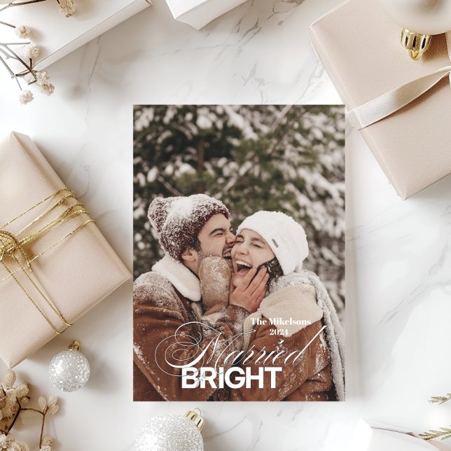 Cartão De Festividades Foto Mínima Preta e Branca Casada e Brigada (Criador carregado)