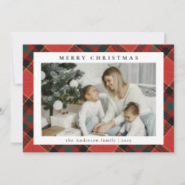 Cartão De Festividades Foto Mínima Simples, Vermelho e Xadrez Verde