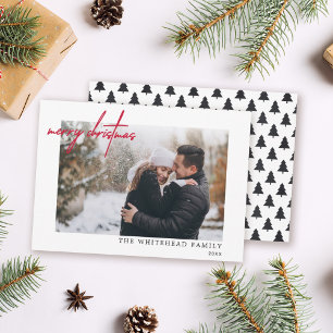 Cartão De Festividades Foto Mínima Vermelha Feliz Natal Branco