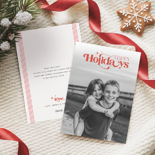 Cartão De Festividades Foto Minimalista Preto e Branco Natal Retro