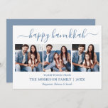 Cartão De Festividades Foto: Modern Calliografia Dusty Blue Hanukkah 3<br><div class="desc">Modern Trendy Calliographic 3 Photo Family Collage Happy Hanukkah Card - Dusty Blue</div>