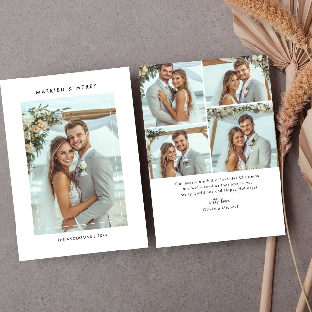 Cartão De Festividades Foto moderna 5 casada e feliz Natal (Criador carregado)
