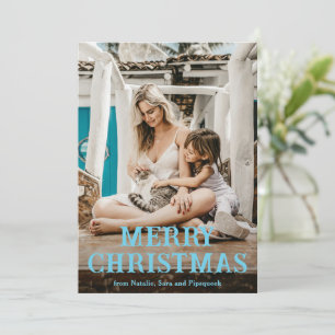 Cartão De Festividades Foto moderna azul mínima - Natal simples