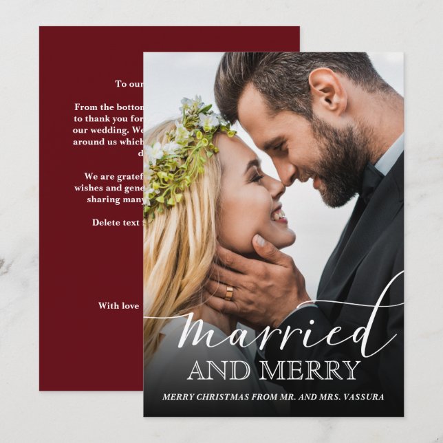 Cartão De Festividades Foto moderna casada e Feliz (Frente/Verso)