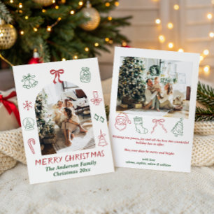 Cartão De Festividades Foto Moderna da Família Desenhada à Mão Feliz Nata
