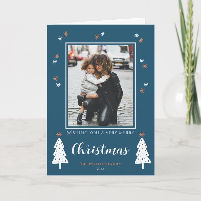 Cartão De Festividades Foto Moderna de Árvores de Natal Muito Feliz (Frente)
