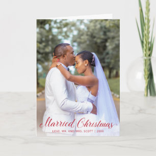 Cartão De Festividades Foto Moderna de Casamento com Letra Vermelha Elega